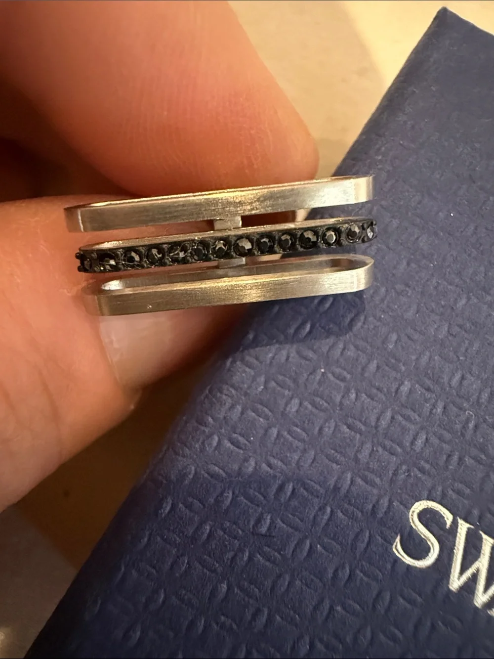 Swarovski Silver Cufflinks with Black Crystal Stripe